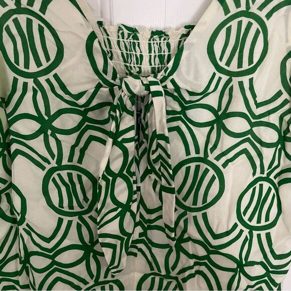 Anthropologie Maeve smocked tank top boxy size small ivory green print - Picture 9 of 11